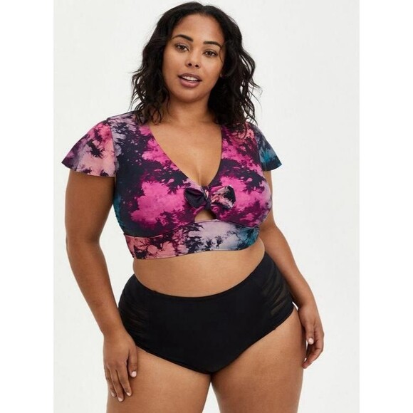 Torrid Womens Wireless Flutter Sleeve Bikini Top Size 2XL Tie Dye Keyhole Beach - Picture 10 of 12